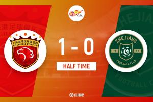 半场-刘若钒远射中柱+造刘浩帆乌龙 上海海港1-0领先浙江